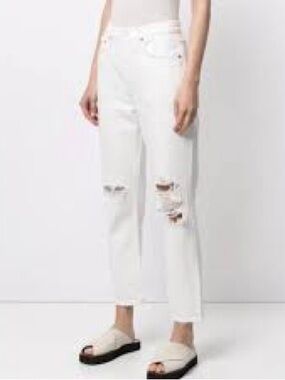 Agolde Off White Riley Distressed Cropped Jeans